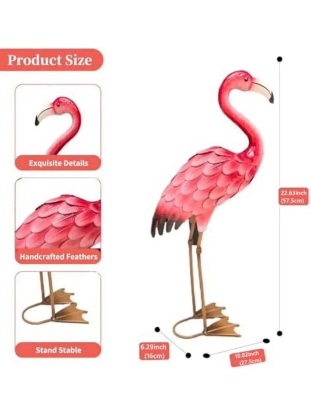 Pink Flamingo Garden Statue - Metal Yard Decor for Patio, Porch & Backyard
